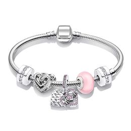 Luxe sterling zilveren kralen armband set liefde hart veer mode accessoire hanger originele passende pandora armband sieraden charme damescadeau 16-21 cm