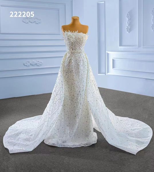 Robe de mariée train détachable en dentelle sirène sans bretelles de luxe SM222205