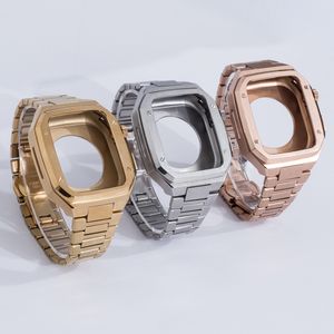 Luxury link banden Beschermingskas Mod Kit Geïntegreerde roestvrijstalen cover Diy Cases Watchband Bracelet polsbandriem voor Apple Watch Series 5 6 7 8 45mm 44 mm