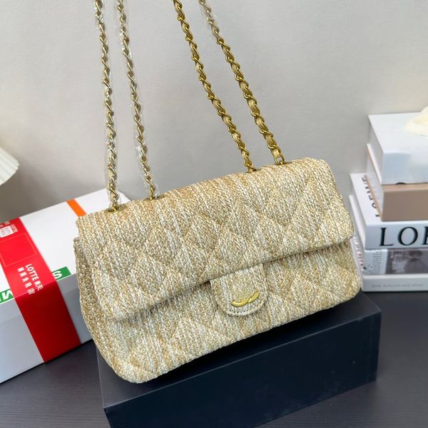 Sac à bandoulière de luxe en paille pour femmes, portefeuille à rabat Vintage, porte-monnaie tendance, sac à main avec chaîne réglable, sac sous les bras, sac décontracté de rue, valise Fanny Pack