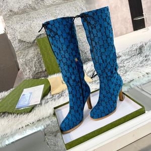 Luxe stretch herfst winter over de knie laarzen vrouwen zwarte kaki dikke witte bodem plat platform schoenen dij high laarzen lange laarzen