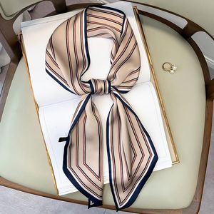 Foulard en soie imprimé rayé de luxe pour femmes, Double petit bandeau pour cheveux, écharpes longues et étroites pour dames, printemps