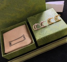 Pendientes de tuerca de lujo de diseñador para aretes de mujer, aretes con letras, joyería con caja, regalo de compromiso para el Día de San Valentín