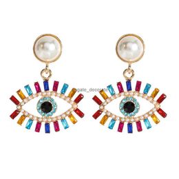 Studes de luxe Blue Evil Eyes Boucles d'oreilles pour femmes Girls Gift Fashion Fashion Acrylique Crystal Rugestone Pearl Déclaration Sangles de mariage Iced Out Ear Warm Bijoux