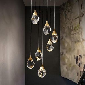 Style de luxe cristal petit lustre duplex escalier tombant lampe suspendue pour chambre chevet restaurant bar table plafonniers