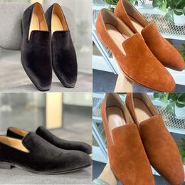 Chaussures habillées noires en cuir suédé de luxe pour hommes chaussures formelles à bout pointu mocassins travail d'affaires chaussures de fête de mariage taille 38-48 NO496