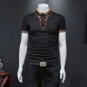 Luxe Zomer Mens Polo Shirt Korte Mouw Slanke Polo Tops Casual Business Dress Shirt Ademend Streetwear Mens Kleding 210527