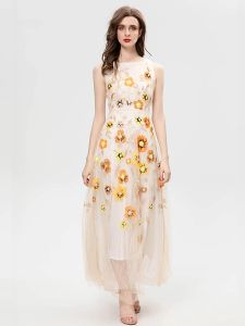 Luxe zomer damesmode van hoge kwaliteit modefeest mesh kant borduurwerk ontwerper pailletten klassiek chic vest lange jurken voor dames