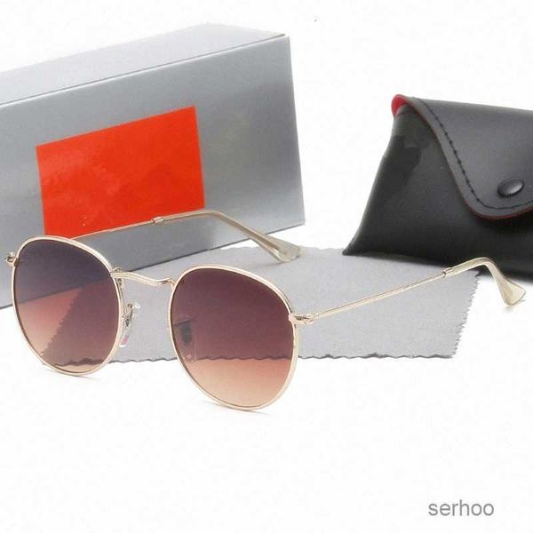 Gafas de sol de lujo Raybans Hombres Gafas de sol ovaladas Diseñador Redondo Rayos de metal Espejo para mujer 3447 Gafas de sol polarizadas Prohibiciones para hombre Lunette 19kz #