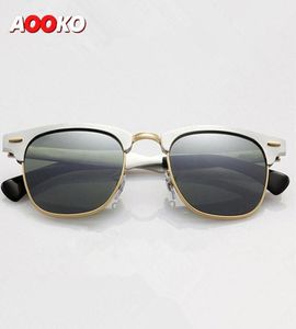 Luxe zonnebril voor mannen sport zonnebrillen Soscar 3507 aluminium frame groene klassieke G15 -lenzen met origineel leer 3050601