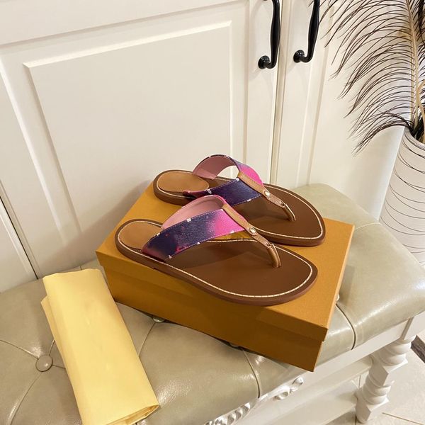 Luxury Sunrise Pastel Slippers Women Sunny Flat Tangs Spring in the City tanga Sandalias Gradiente Tono zapatos Tamaño 35-45