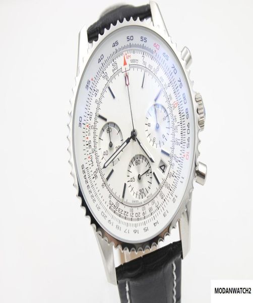 Luxury Swiss Brand Watches Chronomètre Navitimer Quartz Chronograph Watch Mens Cassic Wristwatch White Dial Cuir Strap5080335