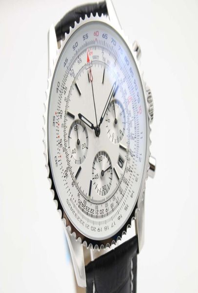 Luxury Swiss Brand Watches Chronomètre Quartz Chronograph Watch Mens Cassic Wristwatch White Dial Cuir Swatt Sapphire5459036