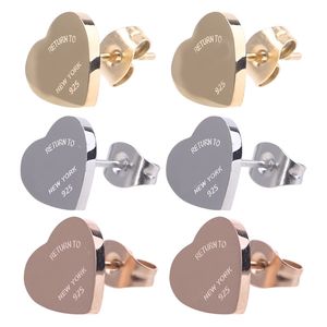 Luxury T gold Lover Heart pendientes Estilo clásico mujer rosa diseñador tachuelas pareja joyería de acero inoxidable regalos mujer accesorios al por mayor con caja