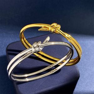 Luxe T-knoop ontwerper armband dubbele lijn touw Womens minderheid 18K goud zilver glanzende dames armbanden armbanden paar Je200o