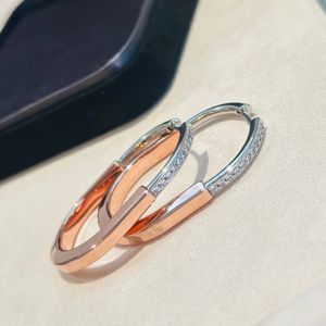 Luxe T Lock Hoop oorbellen merkontwerper topkwaliteit v goud ronde kristal holle cirkel loop oorbellen voor vrouwen met box party cadeau