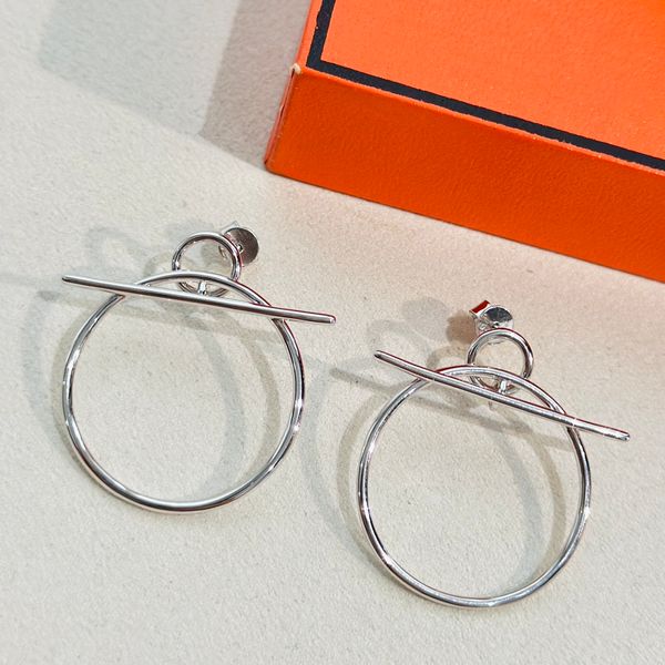 Boucles d'oreilles de luxe T Lock Hoop Marque Designer Pig Nose S925 En Argent Sterling Grande Boucle Ronde Croix Bâton Boucles D'oreilles Charmes Pour Femmes Bijoux Cadeau De Fête