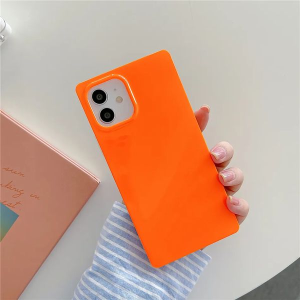 Funda protectora cuadrada verde en polvo naranja de lujo para iPhone 15 14 13 11 12 Pro Max 14 15 Plus