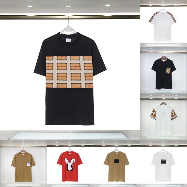 Diseñador de camisetas de lujo para hombres, mujeres, camisetas, marcas de moda, algodón a cuadros, manga corta, tops de alta calidad, tamaño asiático S-2XL