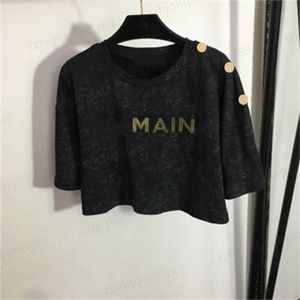 Camiseta de lujo Camiseta sin mangas con estampado de letras Camiseta de manga corta con botón en el hombro Ropa para mujer Camisas Tops de moda Ropa de mujer de diseñador