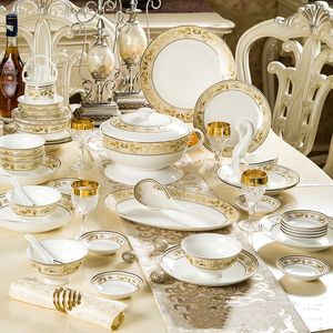 Luxury Tableware Set Golden Bone China Ceramic Plates Dinner Set 58pcs Royal Porcelain Dinnerware