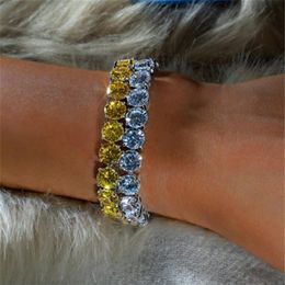 Роскошный теннисный браслет, серебро, желтое золото, наполненный бриллиантами 8 мм, Cz, вечерние свадебные браслеты для женщин и мужчин, браслет в стиле хип-хоп1597