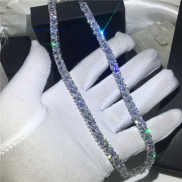 Collier de Tennis de luxe complet diamants taille princesse Cz or blanc rempli fête collier de mariage pour femmes hommes bijoux cadeau