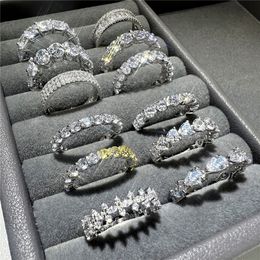 Bagues de mariage de luxe en argent sterling S925 avec diamants pour femmes, rondes, ovales, blanches, zircone cubique 5A, bague de créateur, bijoux de mode, taille 5-9, boîte cadeau