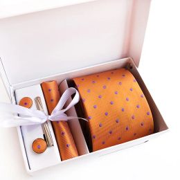 Boîte cadeau à cravate de luxe pour hommes mariage jacquard cravate carrée cliple-links mouchonneuse