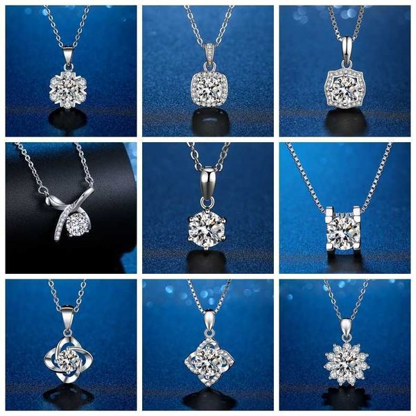 Luxury Tiff Fashion Brand Bijoux S925 Silver Silver Mosang Stone Square Round Package Sunflower Six Claw Snowflake avec Collier Femelle One CA Pendant