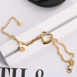 Luxury Tiff Fashion Brand Jewelry Titanium Steel Sweet and Minimalist Style T Lettroming Hollow Out Love Asymétric Chain Bracelet Female Titane 18K Gold