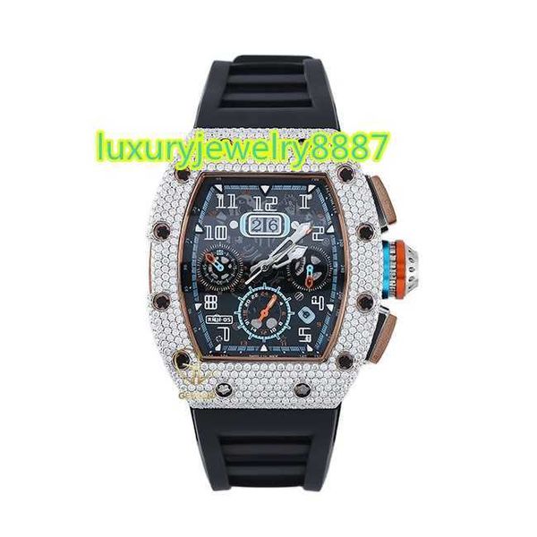 Montre-bracelet pour hommes, marque de luxe, cadran carré noir, coupe ronde, diamant Moissanite, chronographe, mouvement suisse, HipHop