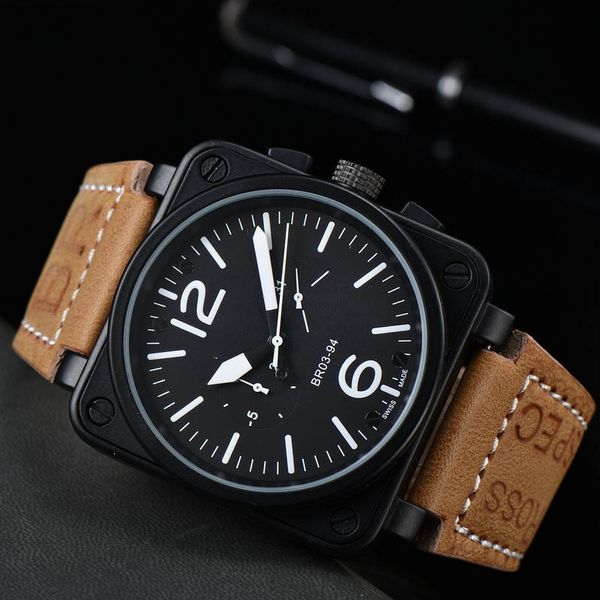 Reloj mecánico de marca superior de lujo para hombre, cronómetro multifunción de 6 pines para ocio y negocios, reloj de cuero con caja de acero inoxidable