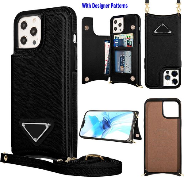 Luxury Top Designer Wallet Cases para iPhone 15 Pro Max 14Plus 13Promax 12Pro 11 XSMAX XR 6 7G 8P Mujeres Folio Folio Folio Cuero Magnet con soporte de tarjetas Case de teléfono con correa