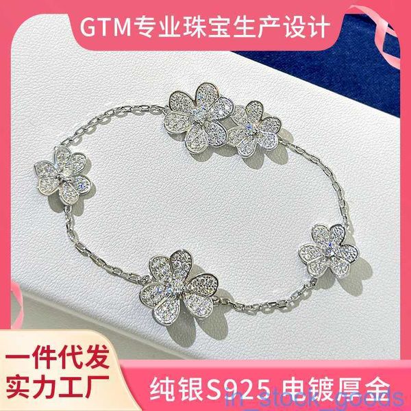 Bracelet de marque de luxe pour femmes, en argent Sterling S925, trèfle à cinq fleurs, collier en diamant, haute qualité, bijoux de créateur scintillants