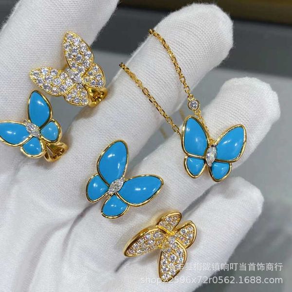 Collier de marque Top Fine pour femmes Collier Butterfly Womens New Blue Enamel 3D Pendant Mosang Diamond High Version