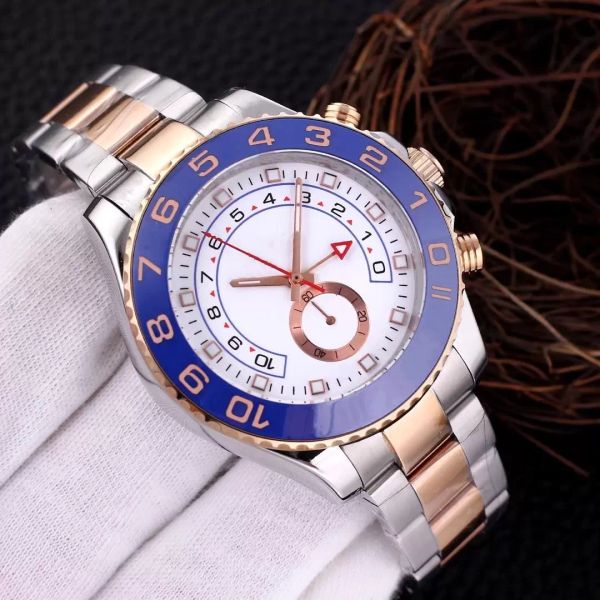 Montre-bracelet de luxe de qualité supérieure pour hommes, 44mm, lunette en céramique, chronographe, or ROSE, automatique, en acier