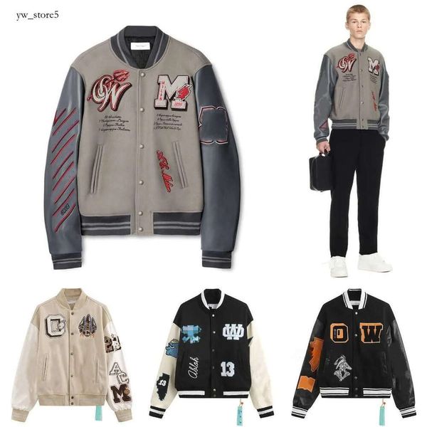 Luxury Top Quality Off Whitejacket Hommes Vestes pour hommes Designer pour hommes offense de Windbreaker Varsity Vintage Off White Loose Lot Long Baseball Hip Hop Off T-shirt