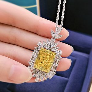 Pendentif de luxe en diamant topaze 100% en argent Sterling 925 véritable, collier avec pendentifs de fête de mariage pour femmes, bijoux de fiançailles de mariée