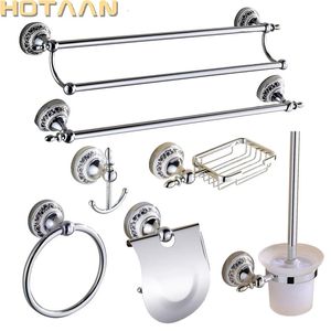 Luxe handdoekenrek wandmontage badkameraccessoireset keramische roestvrijstalen badbeslagsets chroom toiletborstelhouder 240123