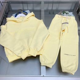 Survêtements de luxe automne couleur unie, ensemble pour garçon et fille, taille 100-160 CM, 2 pièces, sweat à capuche jaune et pantalon à lacets, Sep20