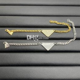 Pulseras de cadena triangular de lujo, elegantes cadenas de oro con diamantes de imitación, pulseras chapadas en 18 quilates con conjuntos de cajas de regalo, regalo de aniversario de cumpleaños