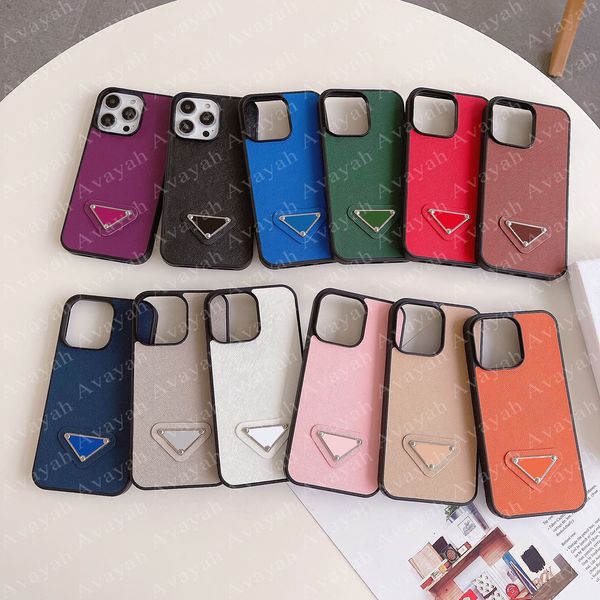 Coques de téléphone de luxe Triangle P Design pour iPhone 14 14pro 13 Mini 13pro 12 Pro Max 11 X Xs Xr 8 7 Plus Coque en cuir Coque de protection du corps