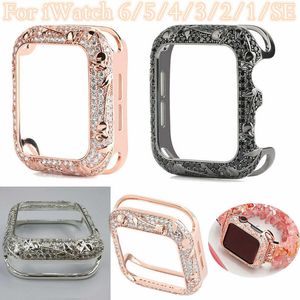 Luxe tulp bloem Bling Diamond Slanke Case voor Apple Watch Series 7 6 5 4 3 SE Messing Cover 41mm 44mm 45mm