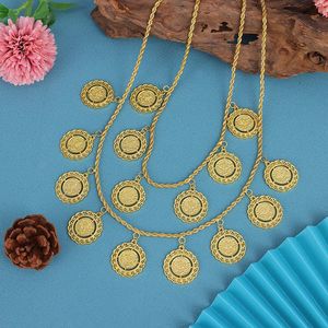 Luxe Turkse bruid bruiloft sieraden Gold vergulde beratu munt dubbele ketting hanger Arabisch moslim dame nekketen cadeau Bijoux240403