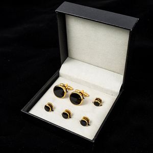 Ensemble de boutons de manchette et de goujons de smoking de luxe ensemble de boutons de manchette ronds en émail noir pour hommes costume chemise française cadeaux d'affaires