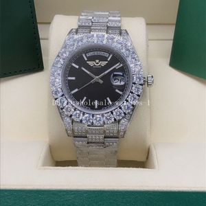Luxe horloge Volledige diamant zwart Dail President 228239 228396 Big Diamond Bezel 43mm 18k White Gold Men Automatische polshorloge originele doos