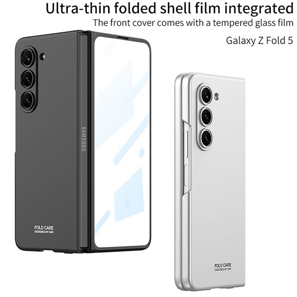 Coque de téléphone de luxe à membrane ultra fine Vogue pour Samsung Galaxy Z pliable Fold5 5G, durable, robuste, protection complète, pare-chocs souple, film trempé, couleur unie, coque pliable