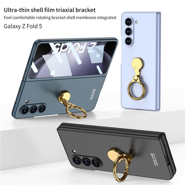 Funda de teléfono Vogue de película templada ultrafina de lujo para Samsung Galaxy Z plegable Fold5 5G soporte de anillo duradero protección completa soporte de membrana de color sólido carcasa plegable