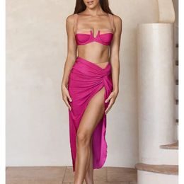 Luxury sous-terre push up 3 pièces Set Bikiniskirt Shinny Summer Femmes Matching Set Swearwearwear BiQunis Sarong Jiron 240522